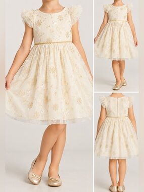 Pippa & Julie Sienna Cream & Gold Embroidered Party Dress Girls Size 5 NWT